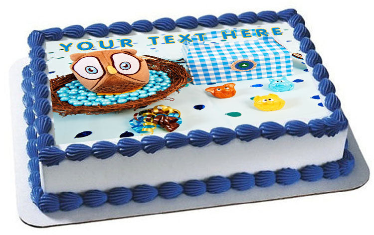 Look Whoos 1 Blue Owl - Edible Cake Topper OR Cupcake Topper, Decor
