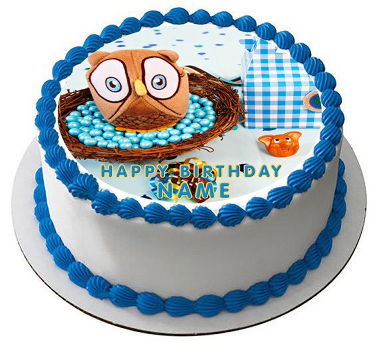 Look Whoos 1 Blue Owl - Edible Cake Topper OR Cupcake Topper, Decor