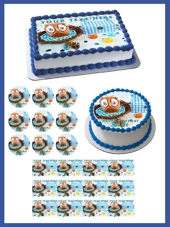 Look Whoos 1 Blue Owl - Edible Cake Topper OR Cupcake Topper, Decor