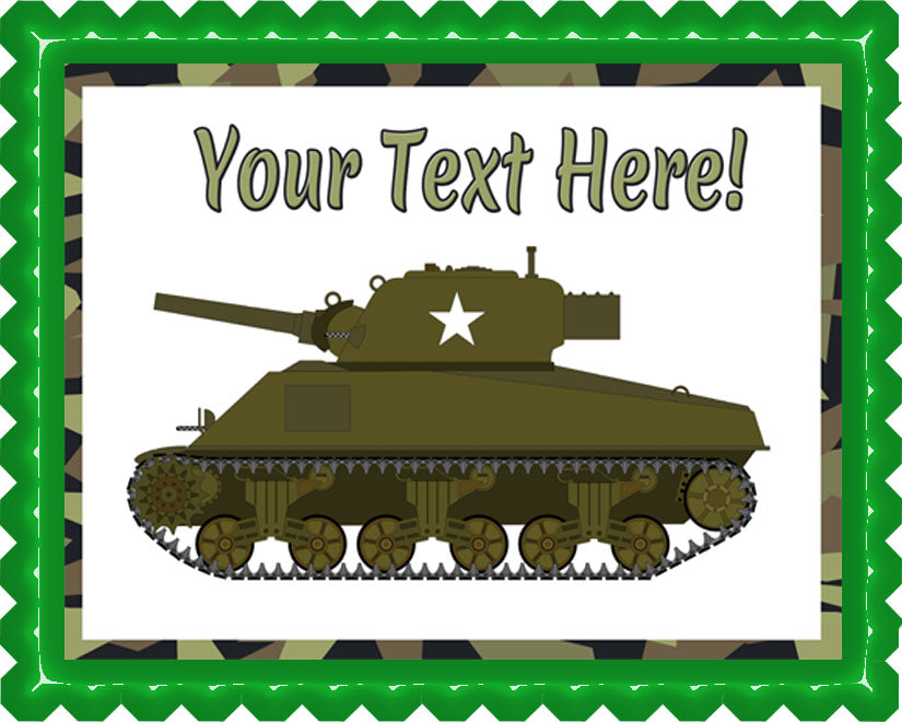 Military Sherman Tank - Edible Cake Topper, Cupcake Toppers, Strips