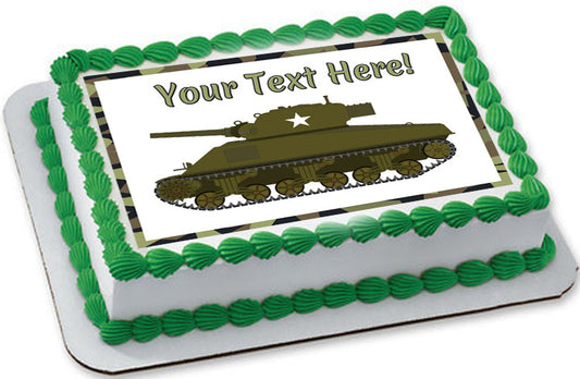 Military Sherman Tank - Edible Cake Topper, Cupcake Toppers, Strips