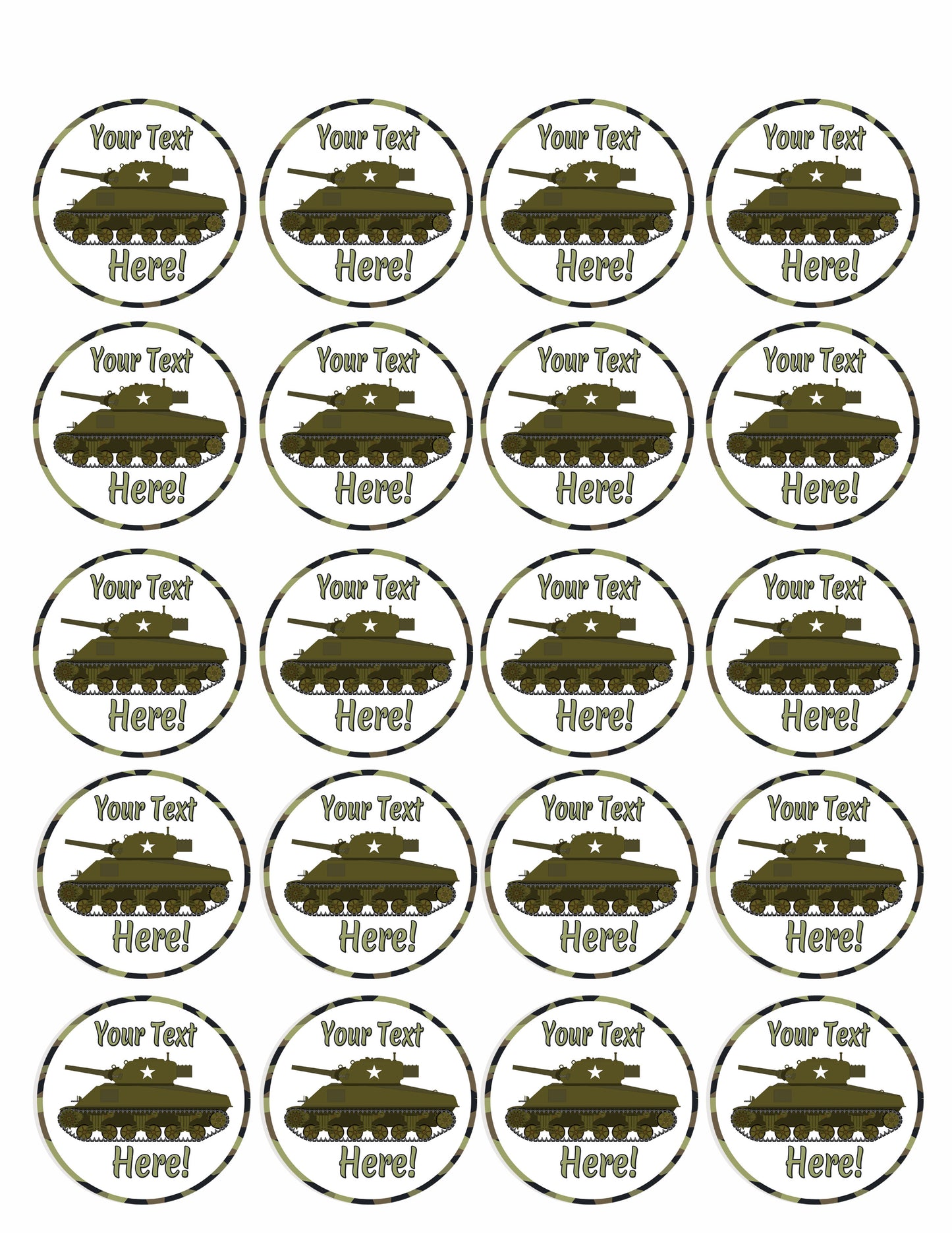 Military Sherman Tank - Edible Cake Topper, Cupcake Toppers, Strips