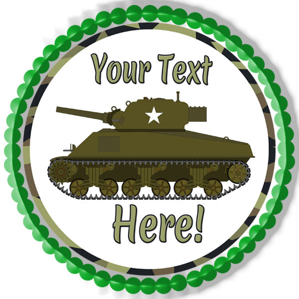 Military Sherman Tank - Edible Cake Topper, Cupcake Toppers, Strips