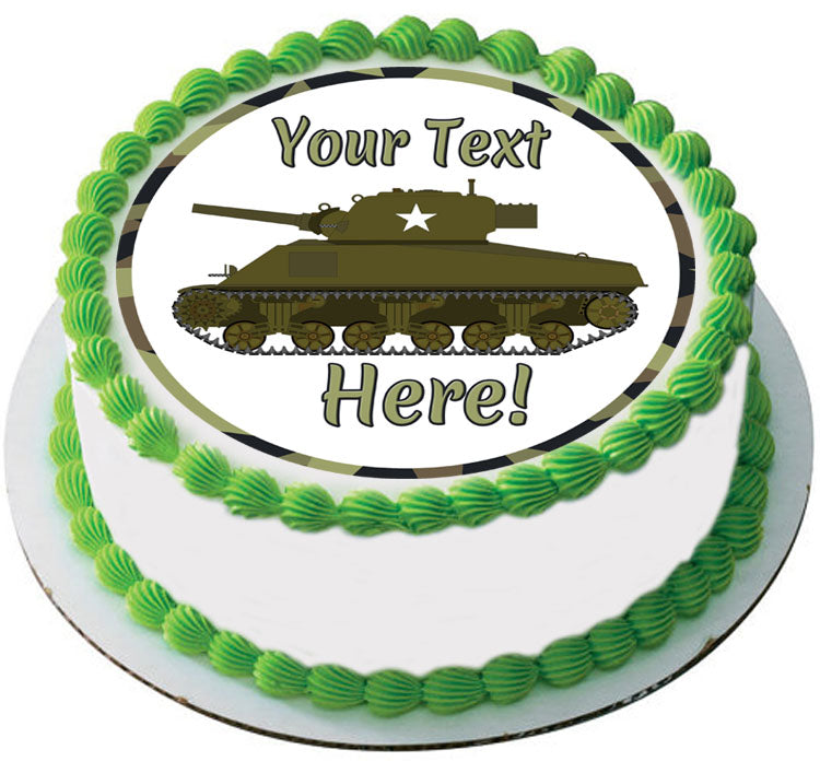 Military Sherman Tank - Edible Cake Topper, Cupcake Toppers, Strips