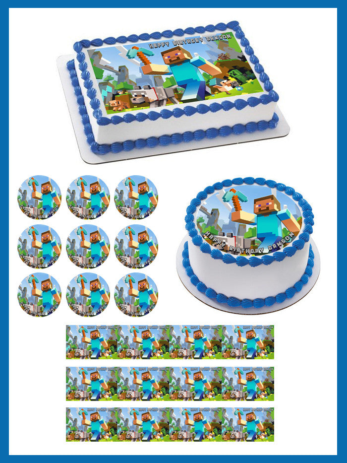 MINECRAFT Characters 1 Edible Birthday Cake Topper OR Cupcake Topper, Decor - Edible Prints On Cake (Edible Cake &Cupcake Topper)
