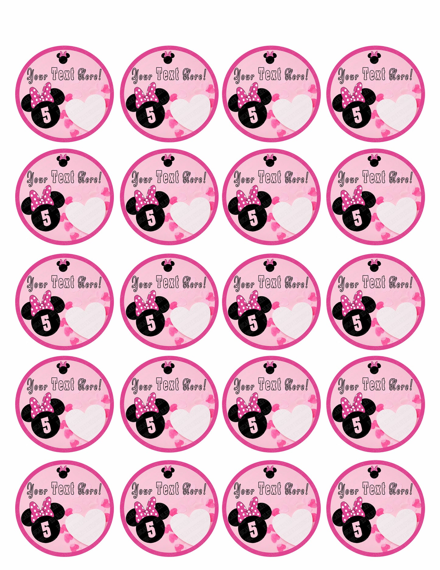 Pink Minnie Mouse Inspired - Edible Cake Topper, Cupcake Toppers, Strips