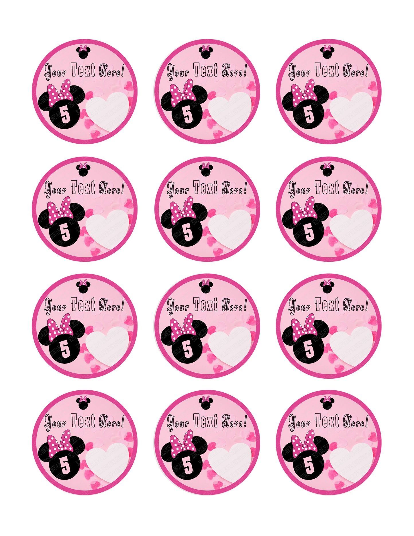 Pink Minnie Mouse Inspired - Edible Cake Topper, Cupcake Toppers, Strips