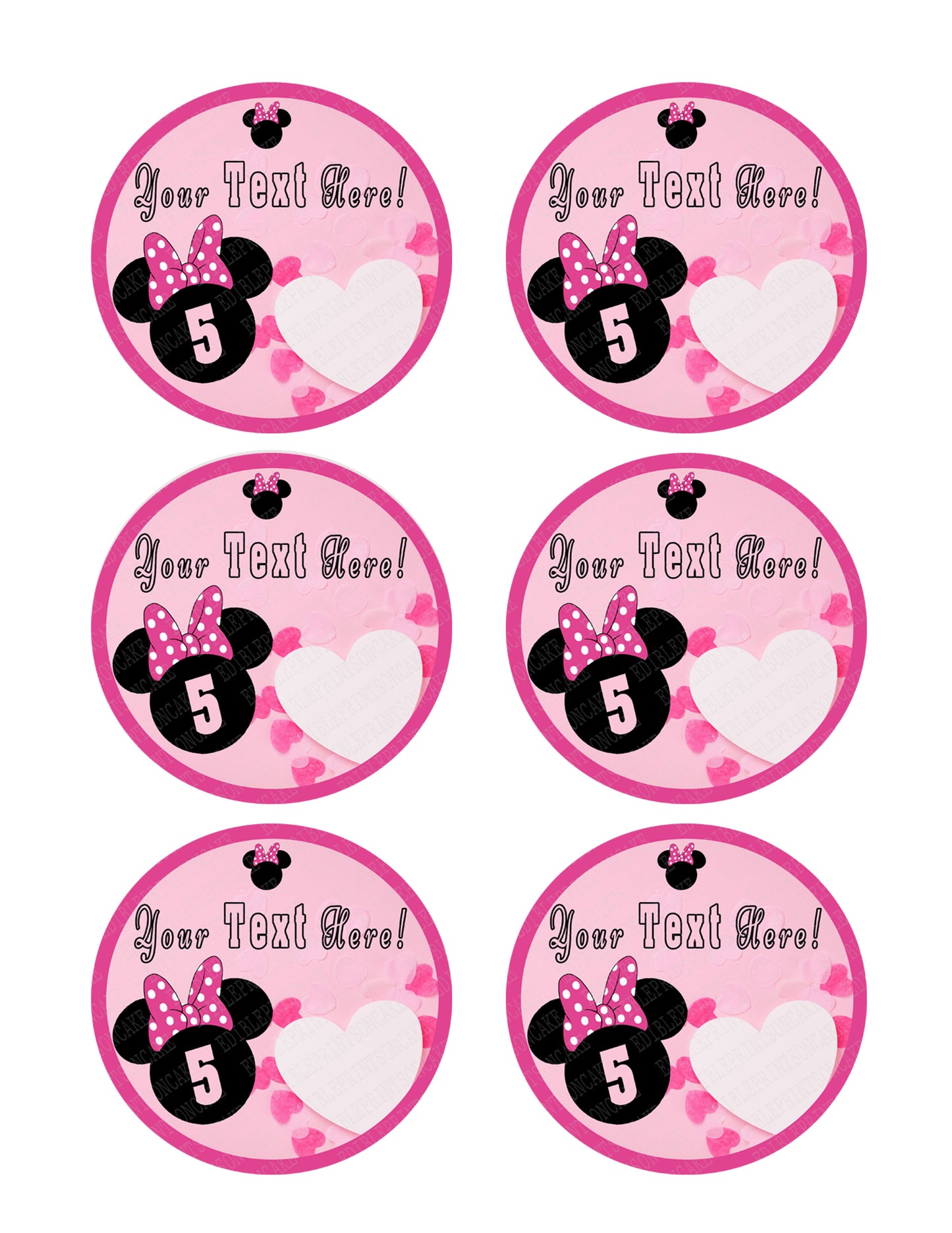 Pink Minnie Mouse Inspired - Edible Cake Topper, Cupcake Toppers, Strips