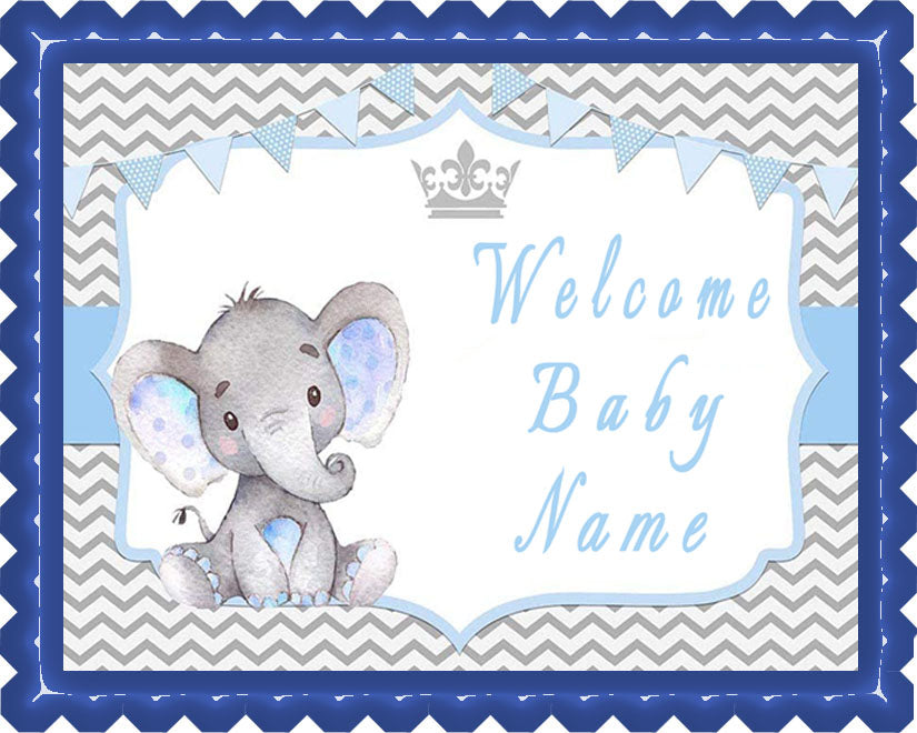 Mocsicka Boy Elephant Baby Shower - Edible Cake Topper, Cupcake Toppers, Strips