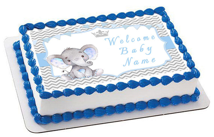 Mocsicka Boy Elephant Baby Shower - Edible Cake Topper, Cupcake Toppers, Strips