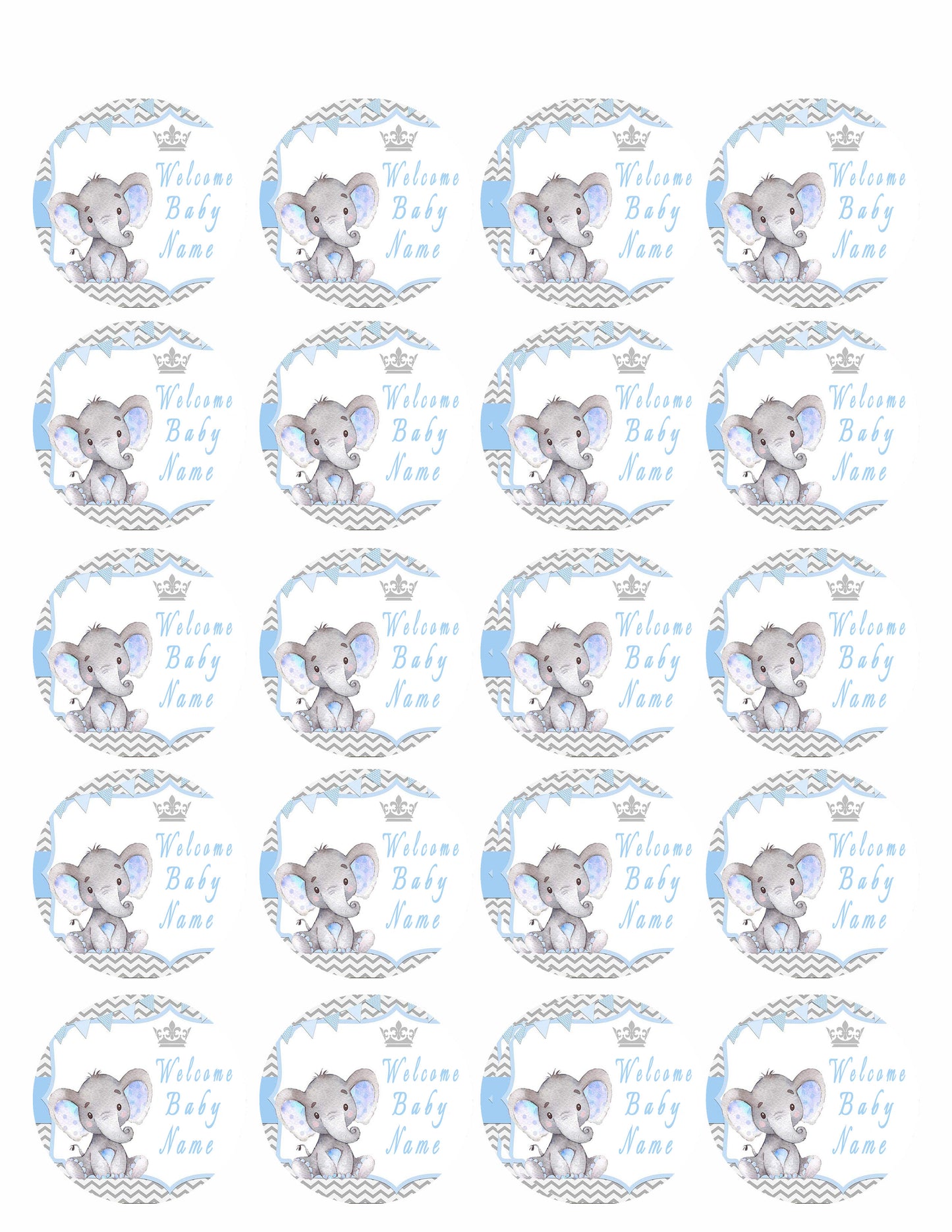 Mocsicka Boy Elephant Baby Shower - Edible Cake Topper, Cupcake Toppers, Strips