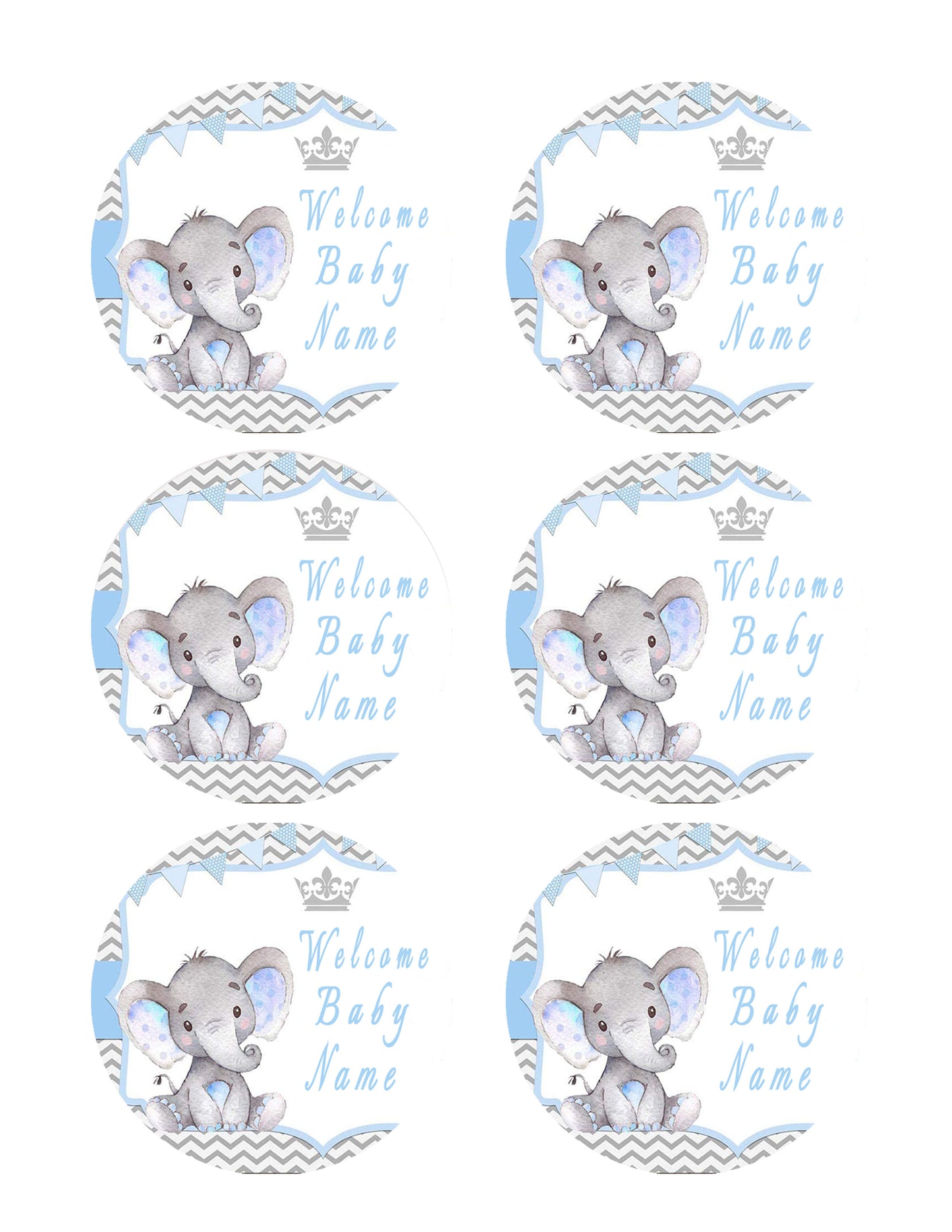 Mocsicka Boy Elephant Baby Shower - Edible Cake Topper, Cupcake Toppers, Strips