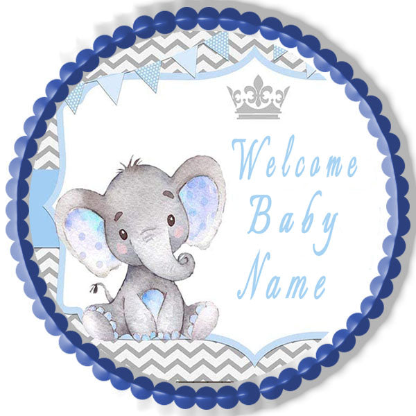 Mocsicka Boy Elephant Baby Shower - Edible Cake Topper, Cupcake Toppers, Strips