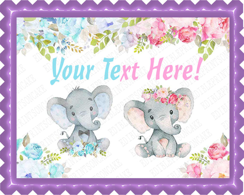 Mocsicka Elephant Gender Reveal Baby Shower - Edible Cake Topper, Cupcake Toppers, Strips