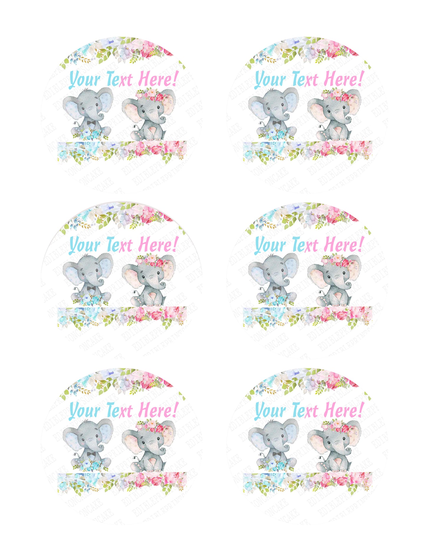 Mocsicka Elephant Gender Reveal Baby Shower - Edible Cake Topper, Cupcake Toppers, Strips