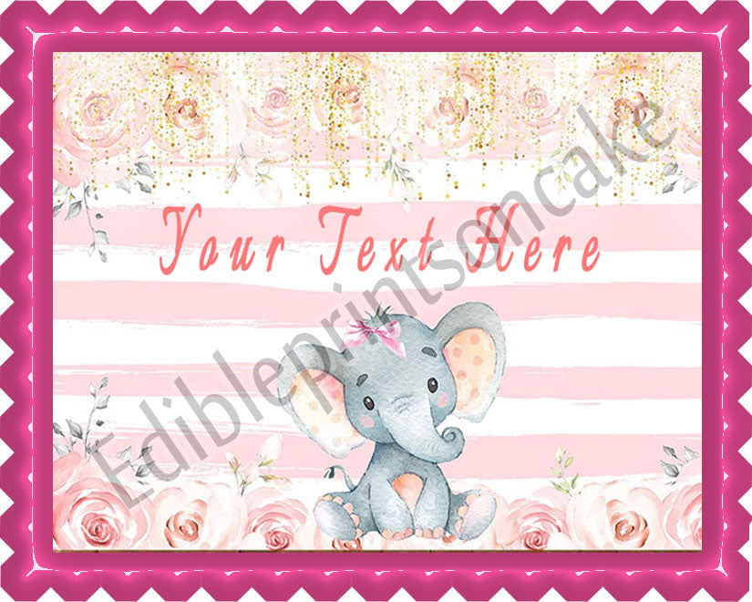 Mocsicka Girl Elephant Baby Shower - Edible Cake Topper, Cupcake Toppers, Strips