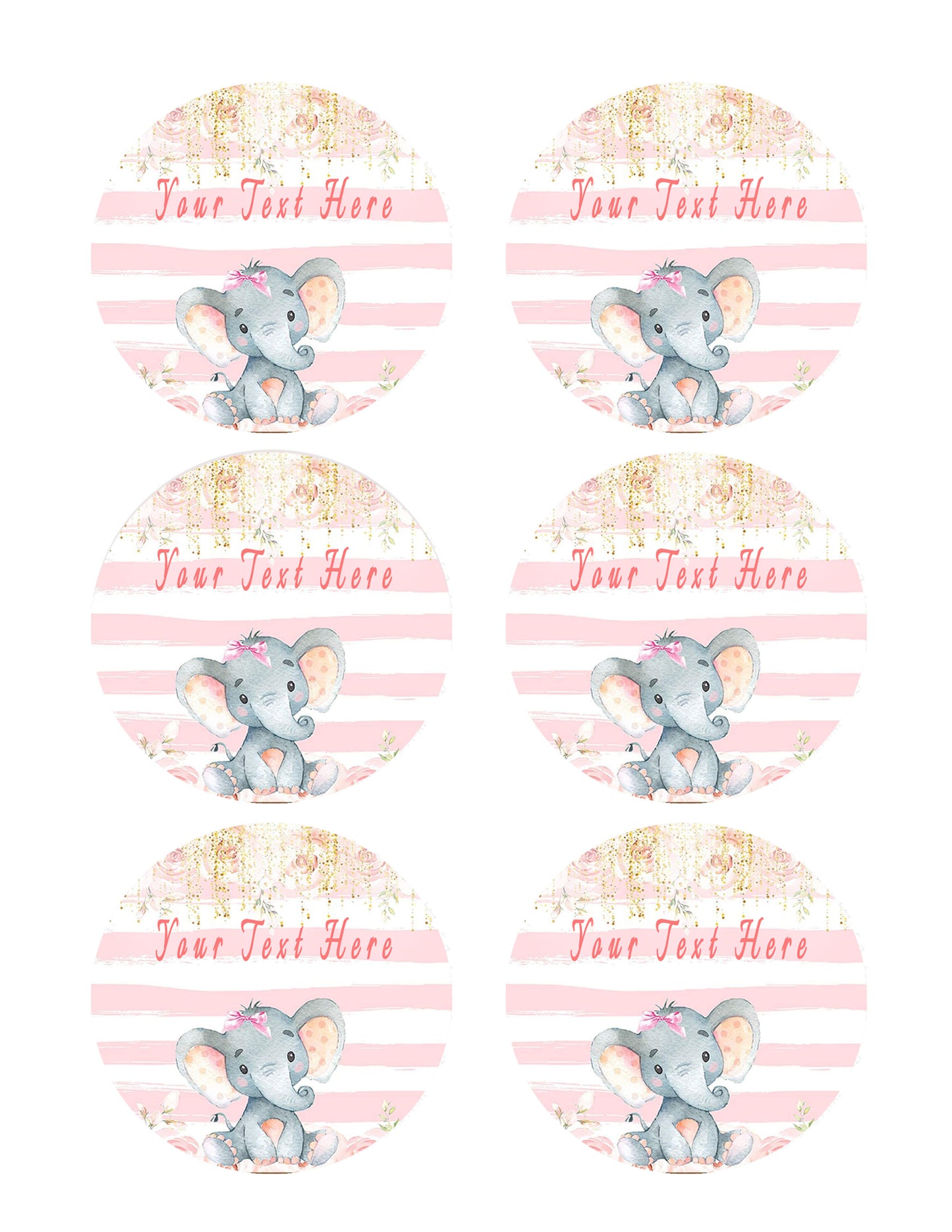 Mocsicka Girl Elephant Baby Shower - Edible Cake Topper, Cupcake Toppers, Strips