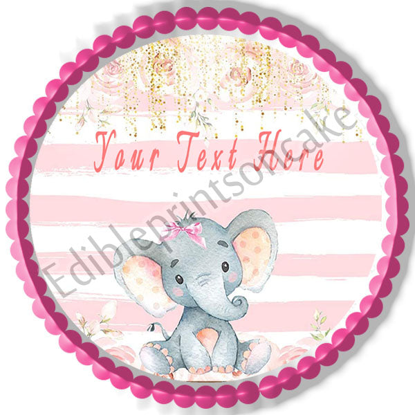 Mocsicka Girl Elephant Baby Shower - Edible Cake Topper, Cupcake Toppers, Strips