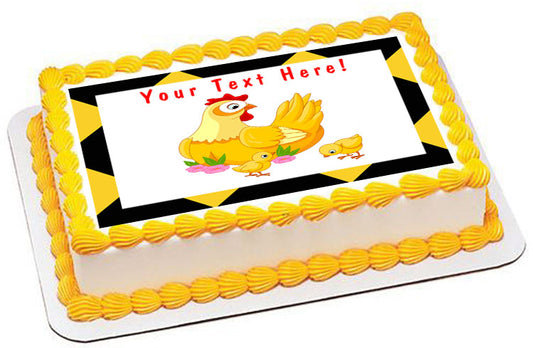 Mother Hen with its Baby Chicks - Edible Cake Topper, Cupcake Toppers, Strips