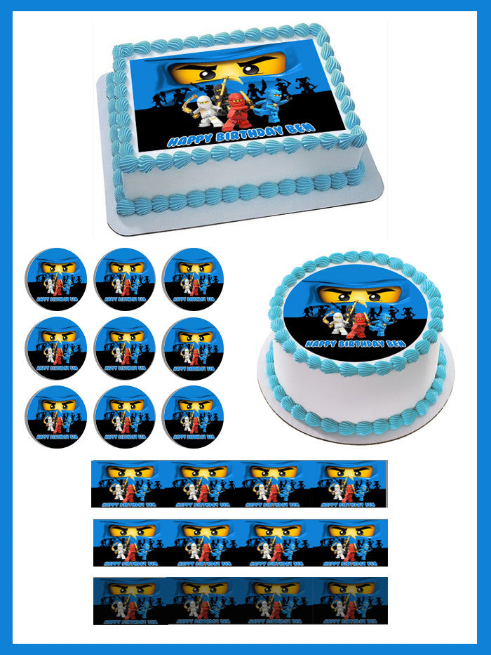 NINJAGO BLUE Ninja Blue Face Edible Birthday Cake Topper OR Cupcake Topper, Decor - Edible Prints On Cake (Edible Cake &Cupcake Topper)