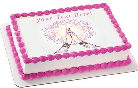 Namaste Decorated Hands Clasped - Edible Cake Topper, Cupcake Toppers, Strips