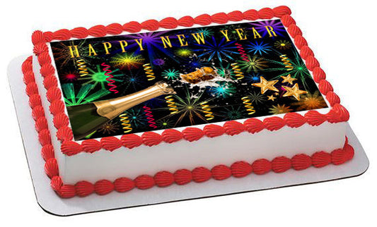 New Year Edible Birthday Cake Topper OR Cupcake Topper, Decor - Edible Prints On Cake (Edible Cake &Cupcake Topper)