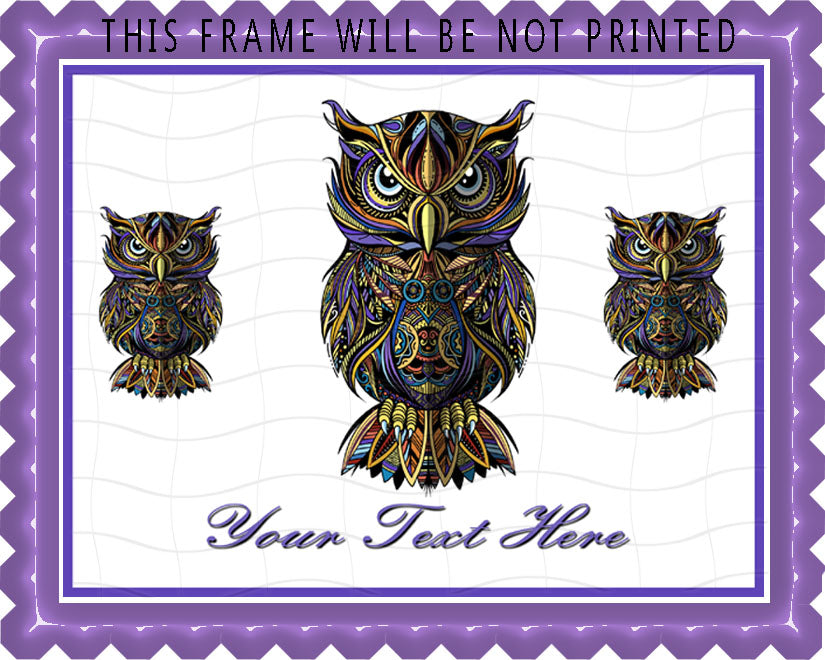 Owl drawn - Edible Cake Topper, Cupcake Toppers, Strips