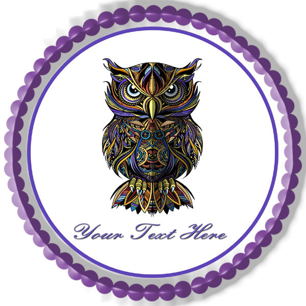 Owl drawn - Edible Cake Topper, Cupcake Toppers, Strips