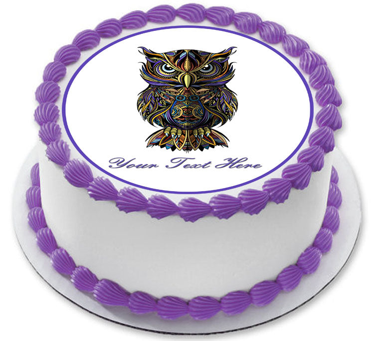 Owl drawn - Edible Cake Topper, Cupcake Toppers, Strips