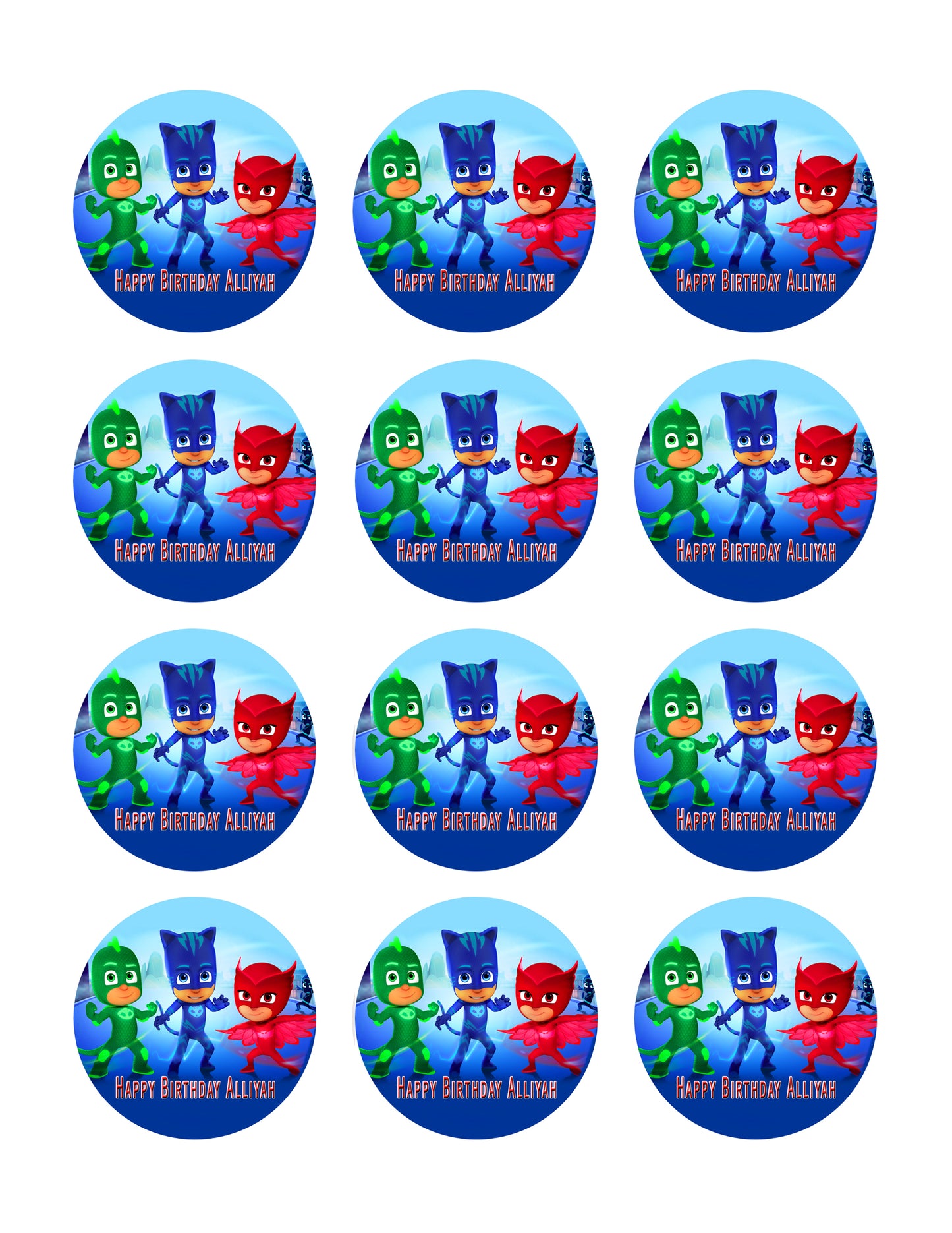 PJ MASKS (Nr1) - Edible Cake Topper OR Cupcake Topper, Decor