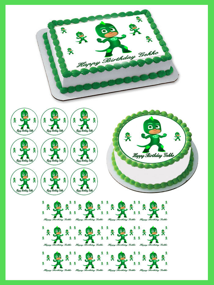 PJ Masks Gekko Edible Birthday Cake Topper OR Cupcake Topper, Decor - Edible Prints On Cake (Edible Cake &Cupcake Topper)