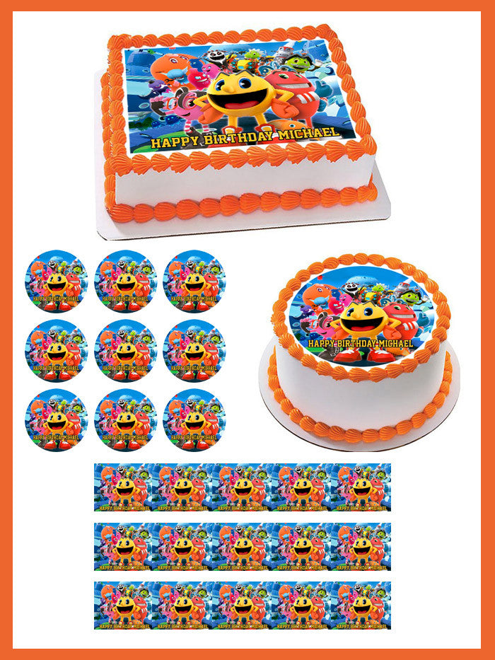 Pac-Man and the Ghostly Adventures Edible Birthday Cake Topper OR Cupcake Topper, Decor - Edible Prints On Cake (Edible Cake &Cupcake Topper)