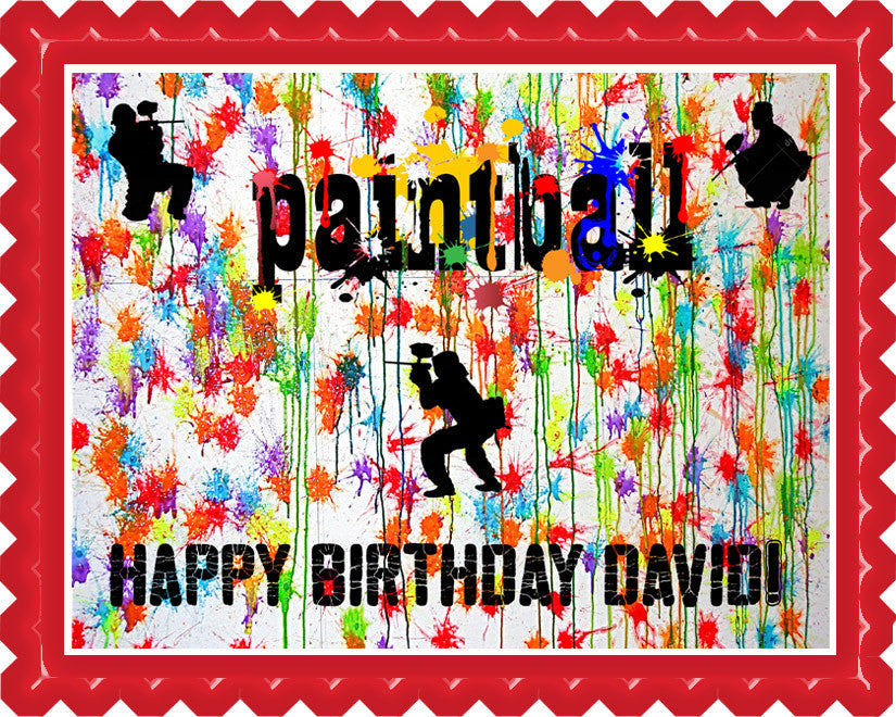 PAINTBALL Splatter Laser Tag Paint Party - Edible Cake Topper OR Cupcake Topper, Decor