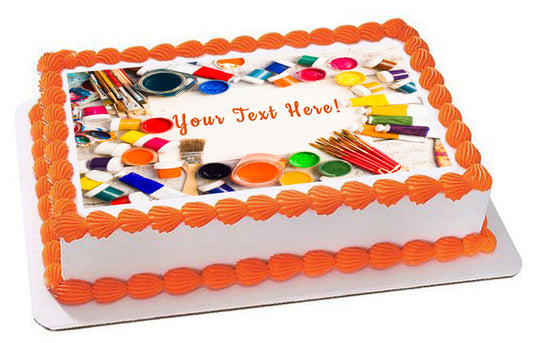 Paints Brushes and Palette - Edible Cake Topper, Cupcake Toppers, Strips