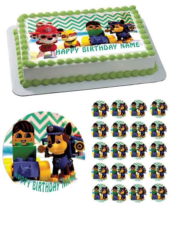 Paw Patrol Lego Edible Birthday Cake Topper OR Cupcake Topper, Decor - Edible Prints On Cake (Edible Cake &Cupcake Topper)