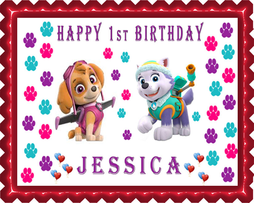 Paw Patrol Everest and Skye Edible Birthday Cake Topper OR Cupcake Topper, Decor - Edible Prints On Cake (Edible Cake &Cupcake Topper)