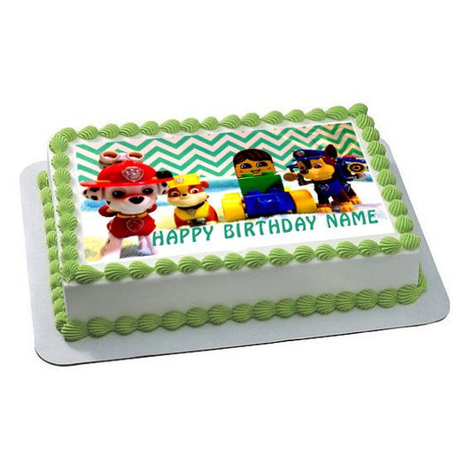 Paw Patrol Lego Edible Birthday Cake Topper OR Cupcake Topper, Decor - Edible Prints On Cake (Edible Cake &Cupcake Topper)