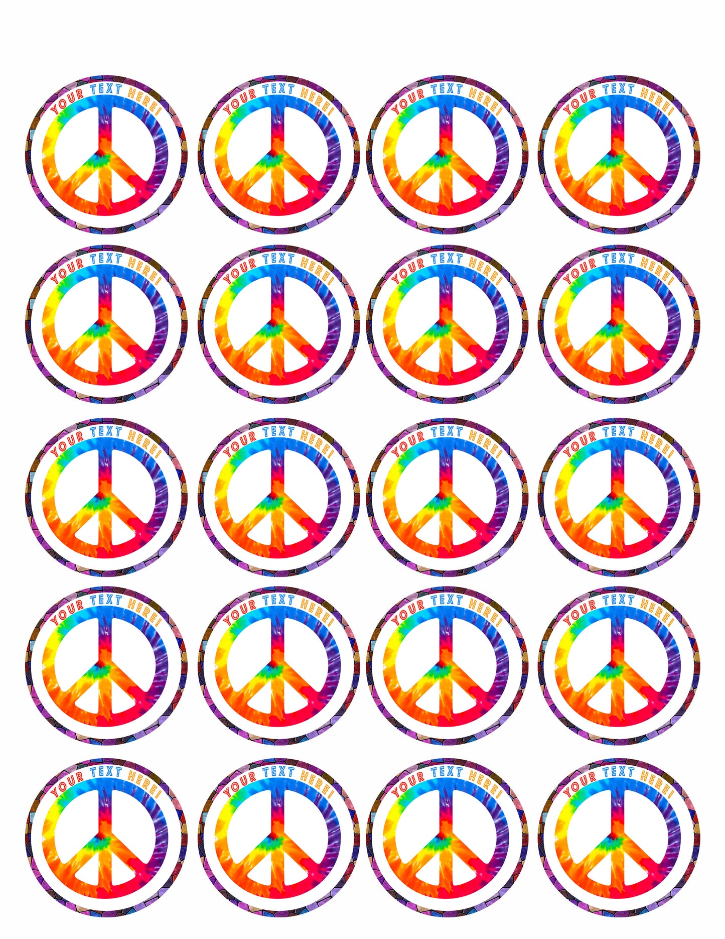 Peace Sign - Edible Cake Topper, Cupcake Toppers, Strips