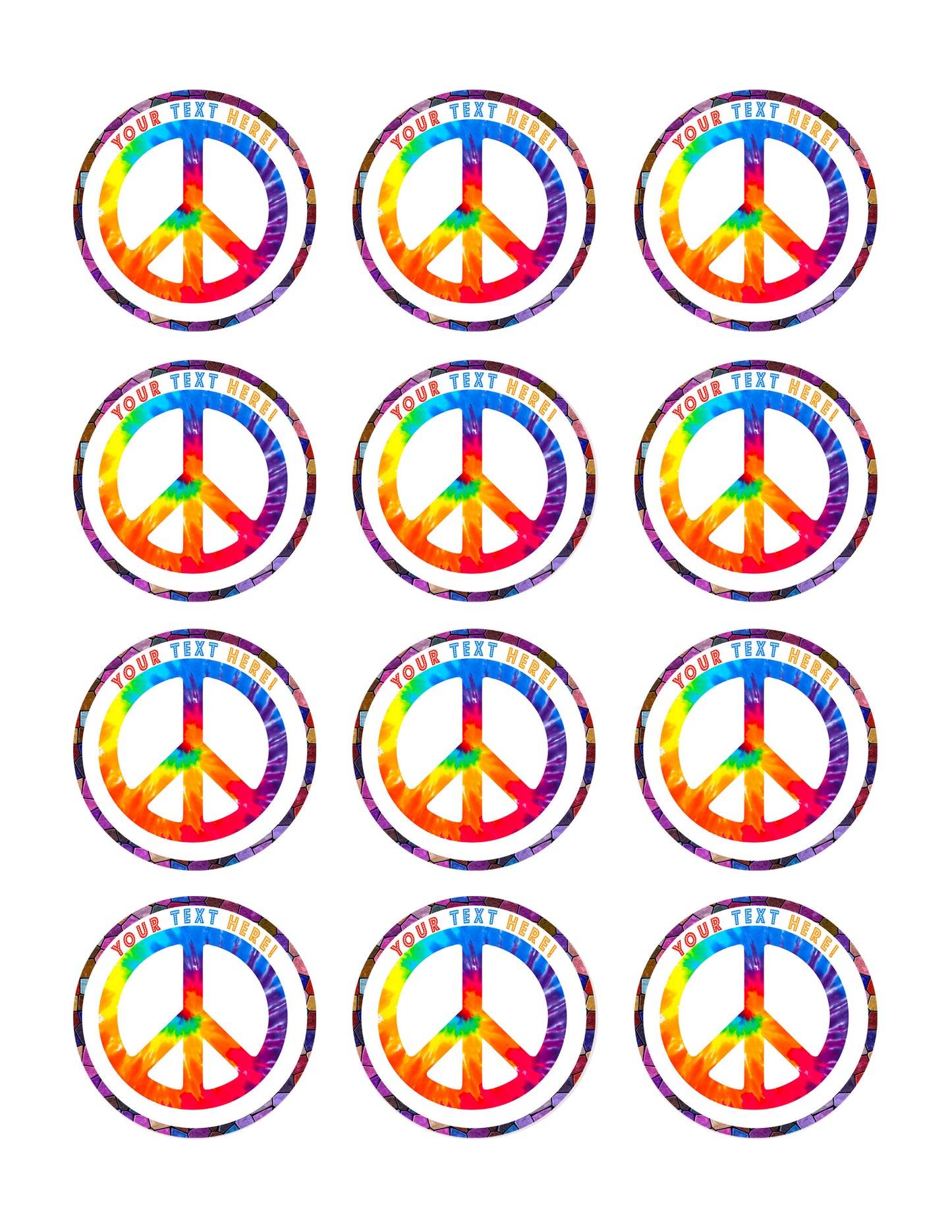 Peace Sign - Edible Cake Topper, Cupcake Toppers, Strips