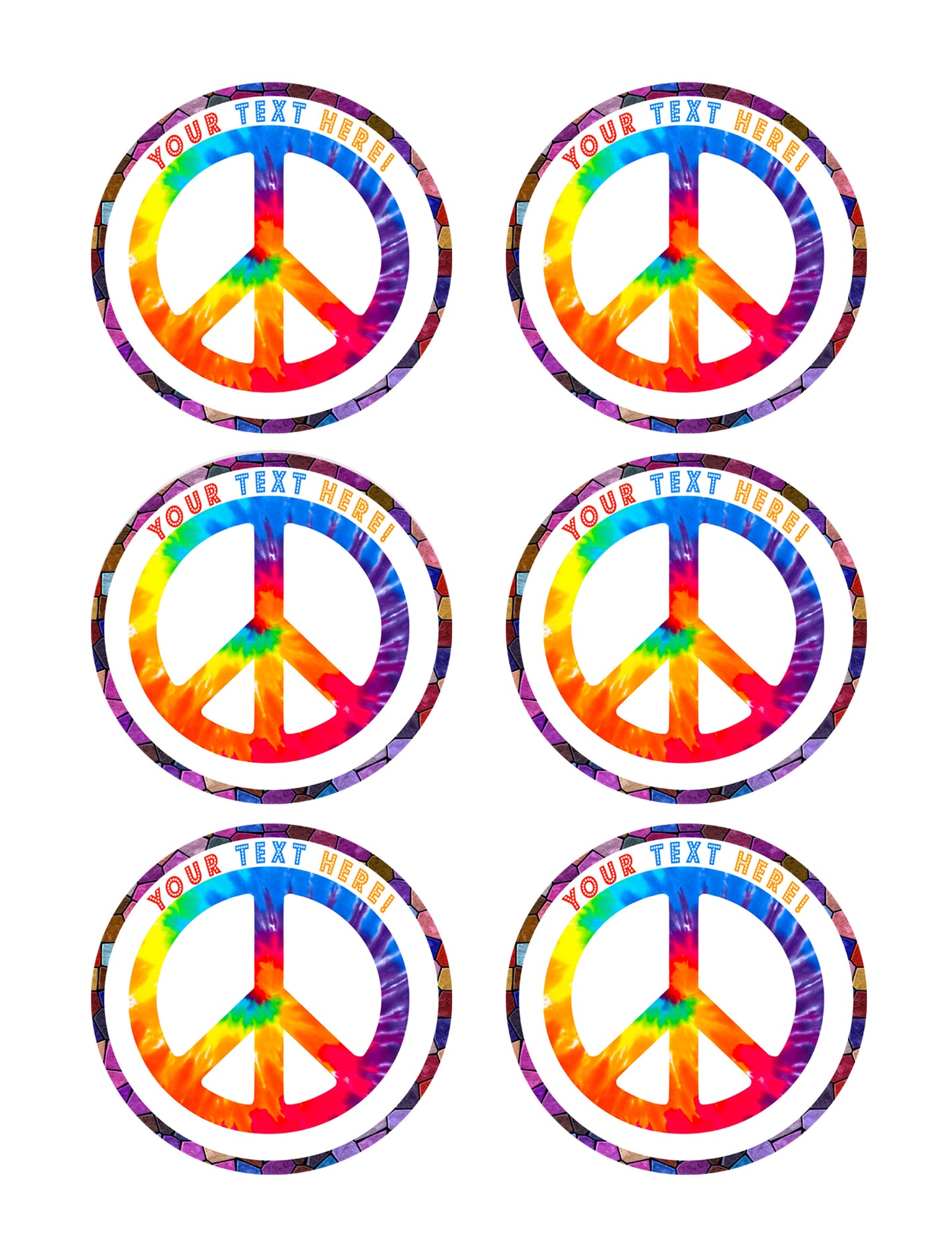 Peace Sign - Edible Cake Topper, Cupcake Toppers, Strips