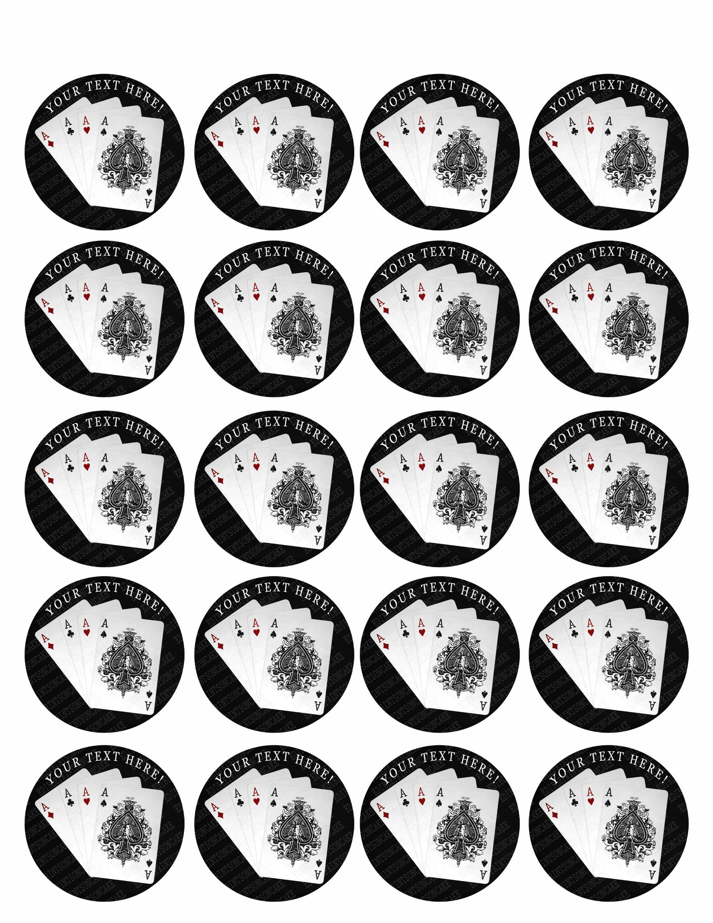 Playing Cards 4 A - Edible Cake Topper, Cupcake Toppers, Strips