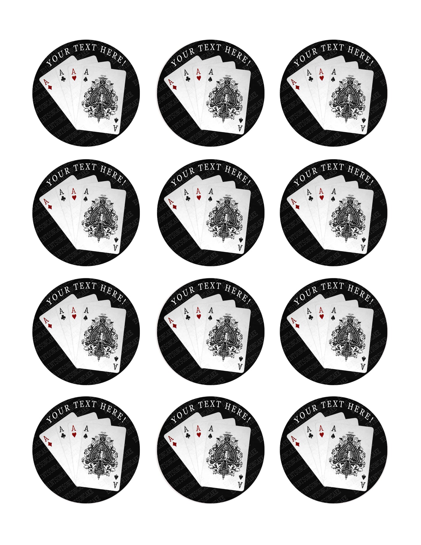 Playing Cards 4 A - Edible Cake Topper, Cupcake Toppers, Strips