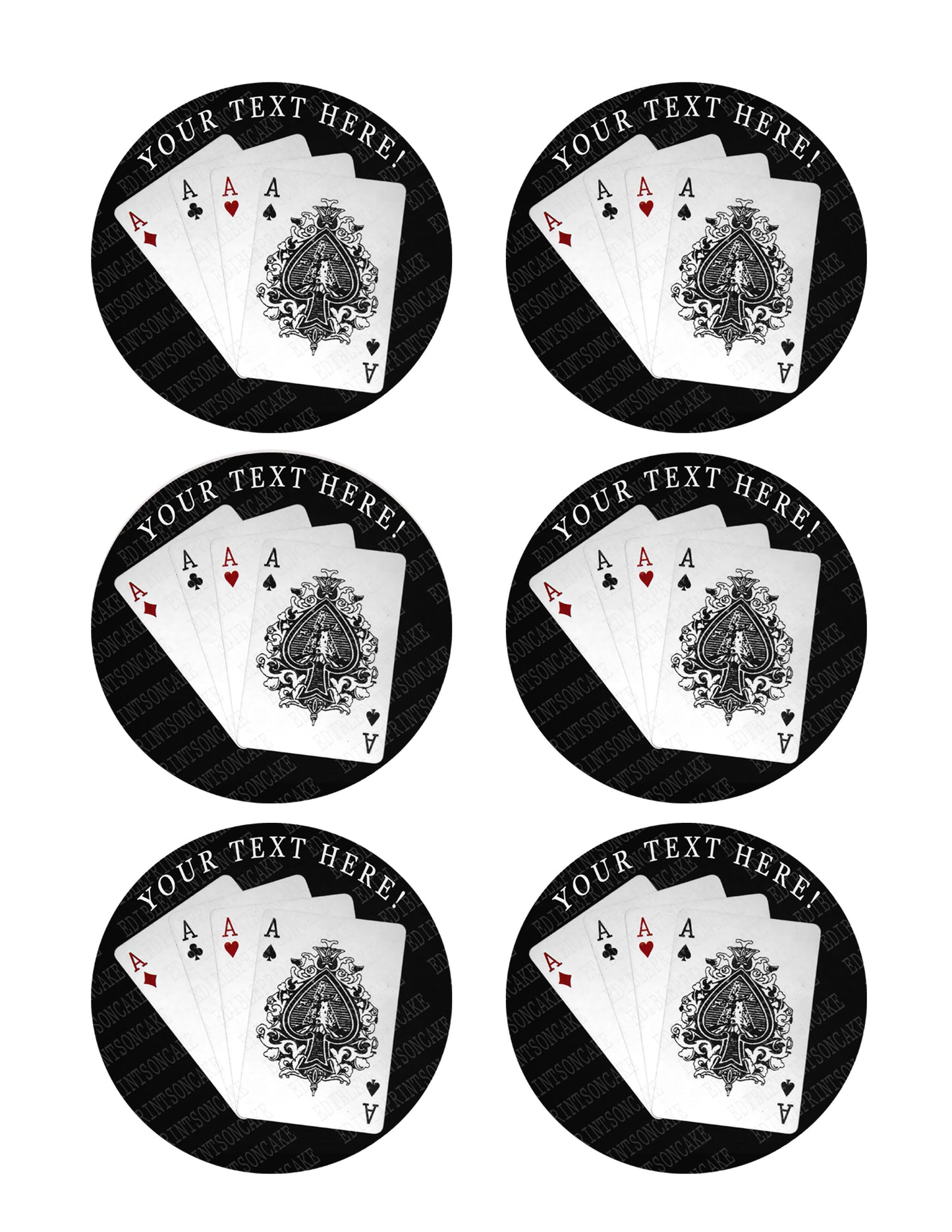 Playing Cards 4 A - Edible Cake Topper, Cupcake Toppers, Strips