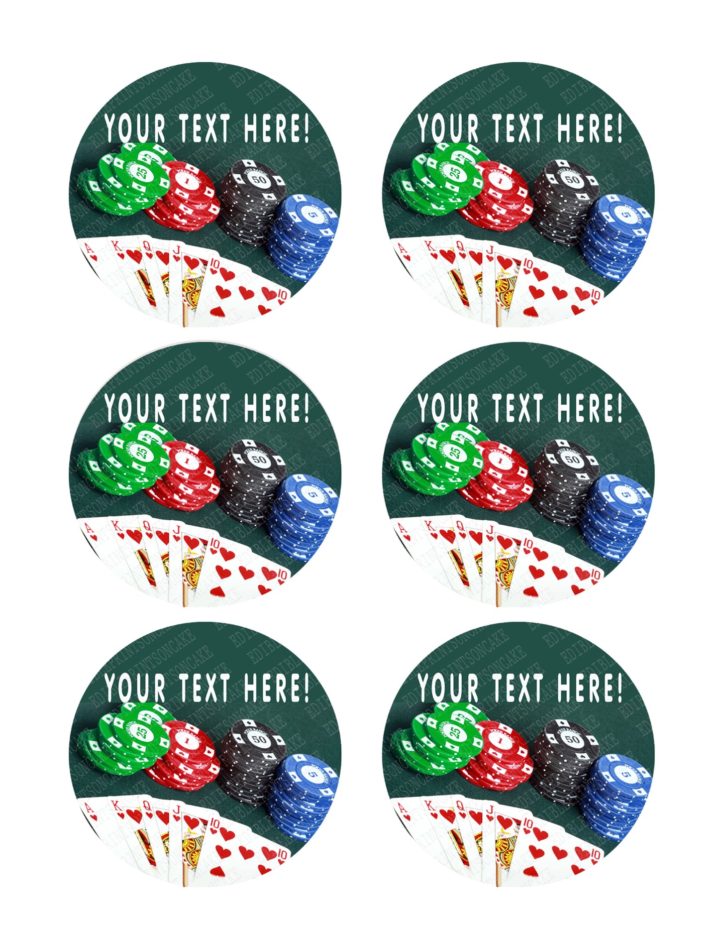 Poker Cards and Chips - Edible Cake Topper, Cupcake Toppers, Strips