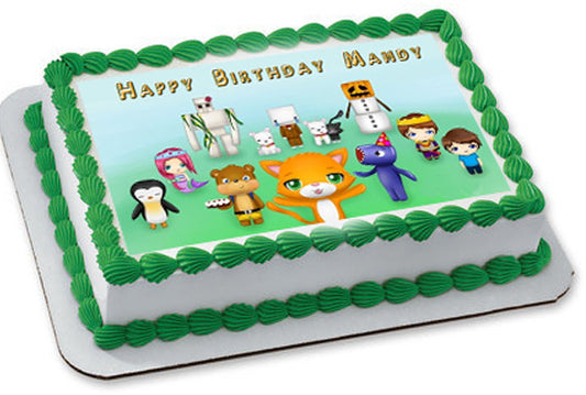 STAMPY CAT AND HIS FRIENDS Edible Birthday Cake Topper OR Cupcake Topper, Decor - Edible Prints On Cake (Edible Cake &Cupcake Topper)