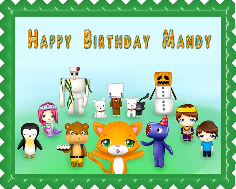 STAMPY CAT AND HIS FRIENDS Edible Birthday Cake Topper OR Cupcake Topper, Decor - Edible Prints On Cake (Edible Cake &Cupcake Topper)
