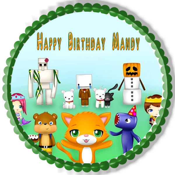 STAMPY CAT AND HIS FRIENDS Edible Birthday Cake Topper OR Cupcake Topper, Decor - Edible Prints On Cake (Edible Cake &Cupcake Topper)