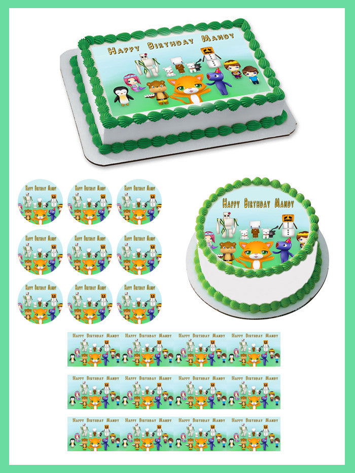 STAMPY CAT AND HIS FRIENDS Edible Birthday Cake Topper OR Cupcake Topper, Decor - Edible Prints On Cake (Edible Cake &Cupcake Topper)