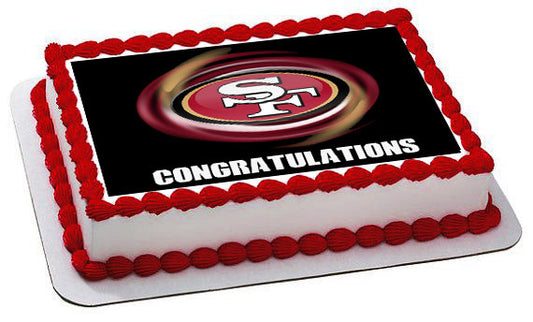San Francisco 49ers (B) - Edible Cake Topper OR Cupcake Topper, Decor