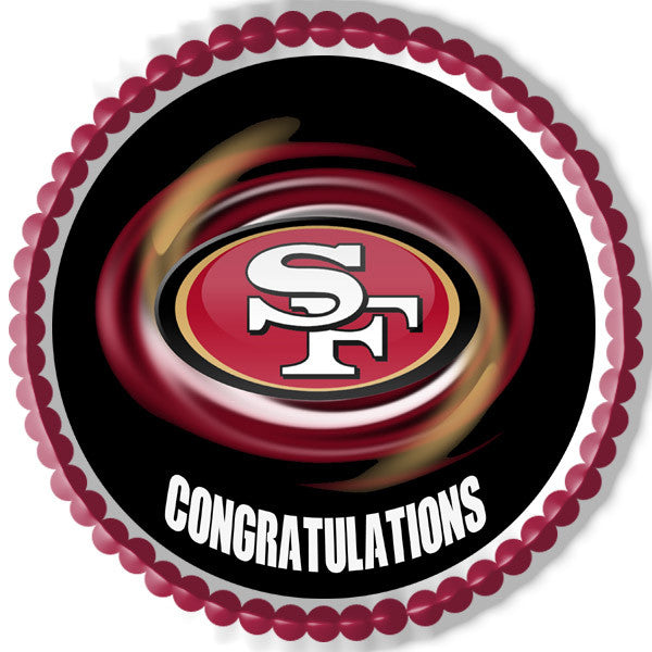 San Francisco 49ers (B) - Edible Cake Topper OR Cupcake Topper, Decor